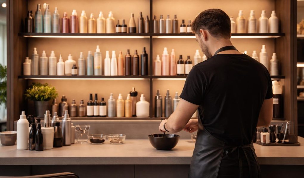 salon-coiffure-moderne-produit-etalage