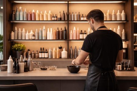 salon-coiffure-moderne-produit-etalage