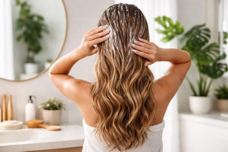 femme-soin-capillaire-miroir-plantes