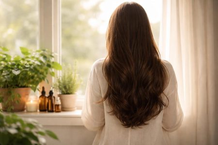 femme-cheveux-longs-plantes-fenetre