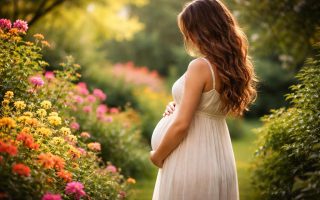 femme-enceinte-jardin-fleurs-luxuriant