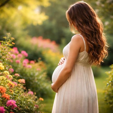 femme-enceinte-jardin-fleurs-luxuriant
